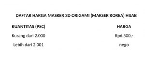 harga masker origami 3D